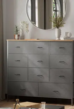 VASICAR 43.3 Inches Wide Chest of Drawers with 11 Deep Drawers