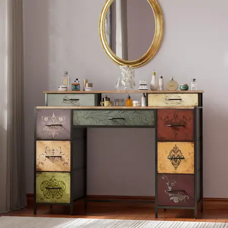 VASICAR Dresser for Bedroom with 9 Drawers and 2 Open Shelves