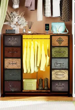 VASICAR Dresser for Bedroom with Hanging Rack for Living Room