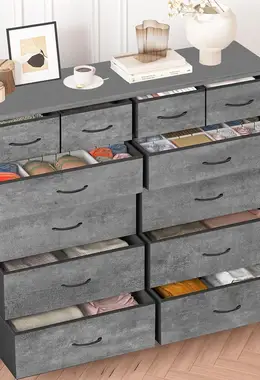 VASICAR Gray Dresser for Bedroom with 12 Deep Drawers