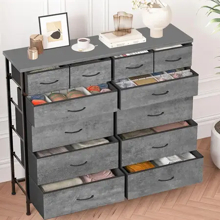 VASICAR Gray Dresser for Bedroom with 12 Deep Drawers