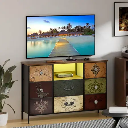 VASICAR Pattern Dresser with LED Lights and Power Outlets